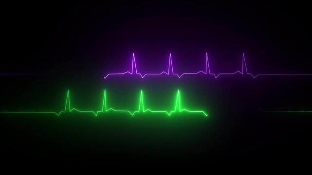 Neon Heartbeat Monitor Glowing Medical Animation Purple Green Digital Health Care Visualization purple green heartbeat