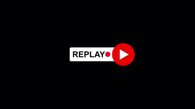 Replay button animation on transparent background, Replay icon animation with alpha channel
