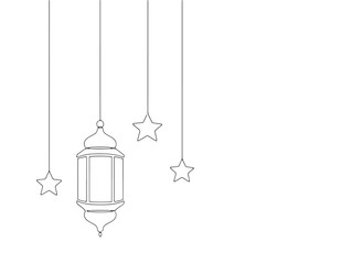 Hanging lantern with star ornaments &mdash; minimalist line art illustration