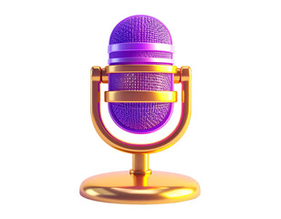Gleaming purple and gold microphone against a black backdrop