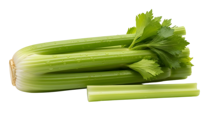 Fresh Green Celery Stalks with Leaves Isolated on White Background