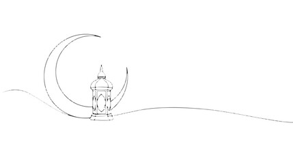 Minimalist line-art lantern and crescent moon silhouette © Ahamed