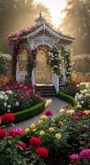 Fototapeta premium Beautiful garden gazebo with flowers.
