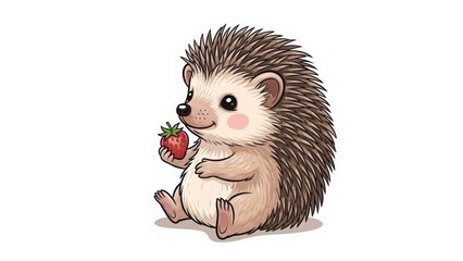 Adorable hedgehog enjoying a strawberry