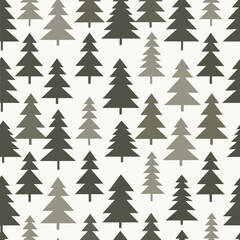 Obraz premium Seamless Pattern of Stylized Christmas Trees in Various Shades of Green and Gray. Vector Illustrations. EPS Editable