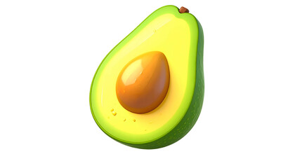 Stylized half-cut avocado on black. Showing pit and interior