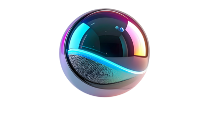 A glowing, iridescent sphere featuring interior gradients against black