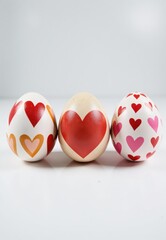 Three Decorated Eggs with Varying Heart Patterns