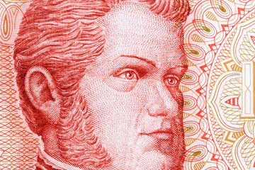 Bernardo O'Higgins a closeup portrait from Chilean money