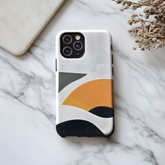 A phone case mockup with a simple geometric design