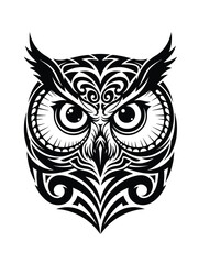 Stunning tribal owl face with intricate patterns and designs