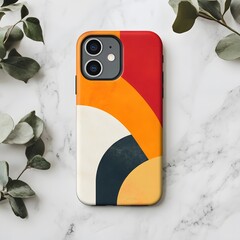 A phone case mockup with a simple geometric design