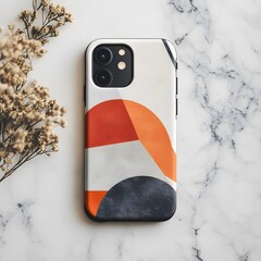 A phone case mockup with a simple geometric design