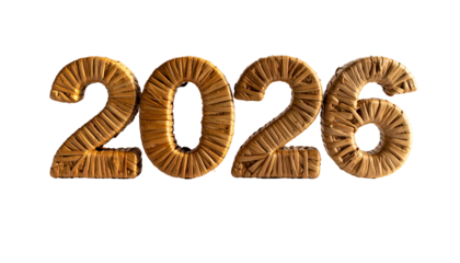 Straw-woven numerical formation of "2026" on a black background