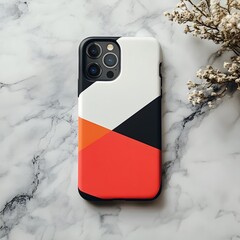 A phone case mockup with a simple geometric design