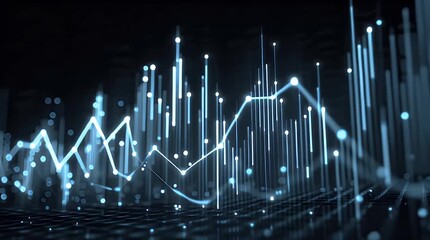 Abstract Digital Data Visualization with Glowing Lines and Dots Representing Financial Market Trends and Technological Advancement. - Powered by Adobe