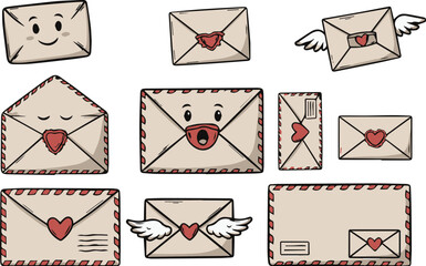 Cute Everyday Objects with Faces Vector Illustration, Hand Drawn Doodle Style