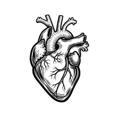 Detailed anatomical heart illustration in black and white