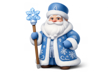 Grandfather frost icon in blue coat with snowflake staff for new year celebrations