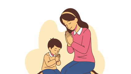 Mother and child share a moment of peaceful family prayer.