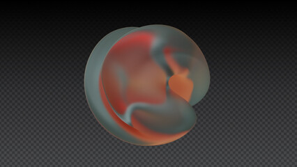 Fluid Glass, Clear Glass Sphere with Orange and Blue Gradient Reflections