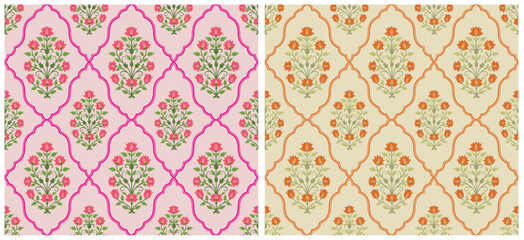 Traditional Mughal motif design illustrations seamless patterns with floral for fabric, textiles, clothing, wrapping paper.  © Absurd Canvas