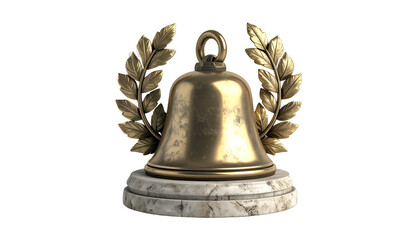 A bronze bell with wreath on marble base, isolated on black