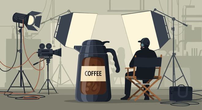 Coffee Jug on Film Set with Cameraman.