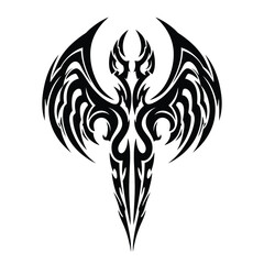 Tribal tattoo design with wings and flame elements