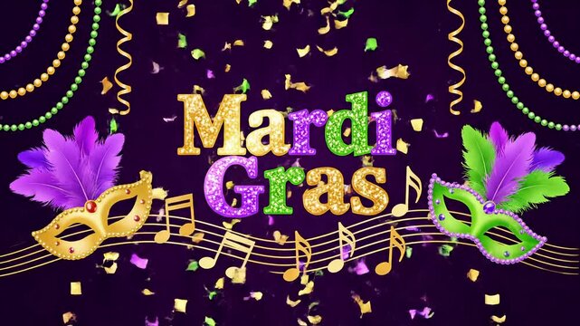 Festive Mardi Gras Text With Ornamental Carnival Lettering And Masquerade Elements