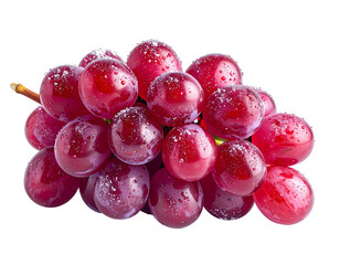 Cluster of glossy, red grapes with water droplets, isolated on black