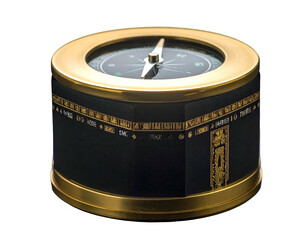 Decorative black and gold compass resembling a holy cube