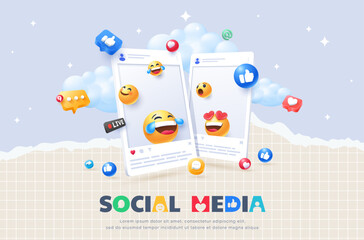 3d social media emoji marketing concept illustration