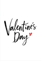 Obraz premium Valentine's Day handwritten lettering with small red heart. Valentine's Day handwritten typography with a red heart on a pure white background