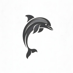 Flat logo of a leaping dolphin in a smooth and curvy silhouette
