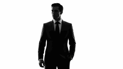 Silhouette of a man in a suit standing confidently.