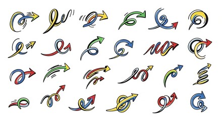 Collection of colorful hand-drawn arrows indicating direction and movement