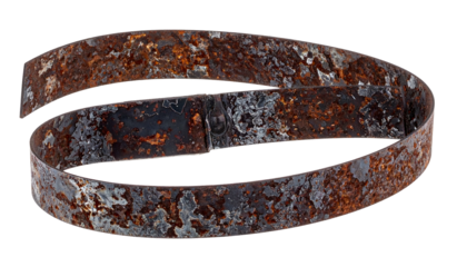 Twisted, rusted metal band, isolated on black