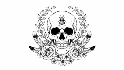 Stark Skull Emblem Framed by Laurel Crown and Roses.