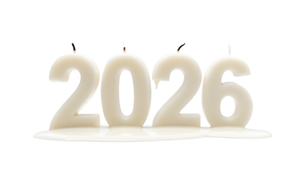 Year 2026 candles, melting, on a black background