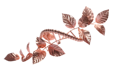 Copper-toned floral anatomy; DNA helix stem with stylized leaves