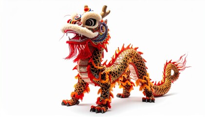 Ultra realistic Chinese dragon Liong dance costume, full length body, intricate scale details, traditional ornaments, dramatic yet clean lighting, isolated on white background, extremely detailed, com