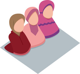 Muslim Women Praying Together Illustration