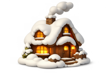 Cozy winter cottage illustration for seasonal decor and holiday greetings