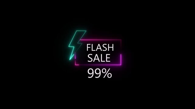 Blue and Red color neon sign promoting a flash sale with a bold -99% discount. Perfect for showcasing digital marketing and e-commerce promotions.4k animation motion video..