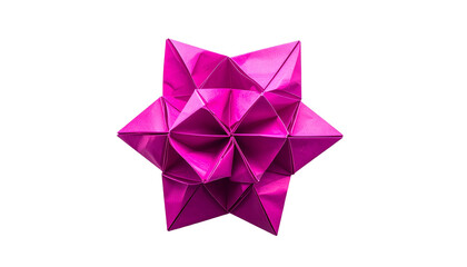 Bright pink origami structure with a complex geometric design