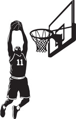 Dynamic Basketball Player Slam Dunking Ball Vector Black and White Graphic © Picture Paradise