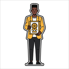 Fototapeta premium Title: Person holding an with a star and ribbon on a white background (60) black