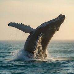 Whale Humpback Ocean Water Splash Marine Nature with Majestic Breach Action Detail