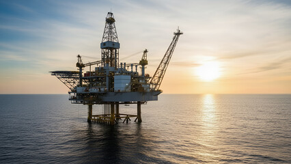 Offshore Oil Rig Platform Operating in Open Sea at Sunset Energy Industry Photography © Erlangga